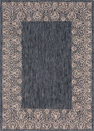 Charcoal Gray 7' 10 x 11' Outdoor Border Rectangle Area Rug Weather Resistant for Patio, Deck, Terrace, Balcony, Porch 100% Polypropylene Classic Bordered Carpet for Sale at Rug Engine
