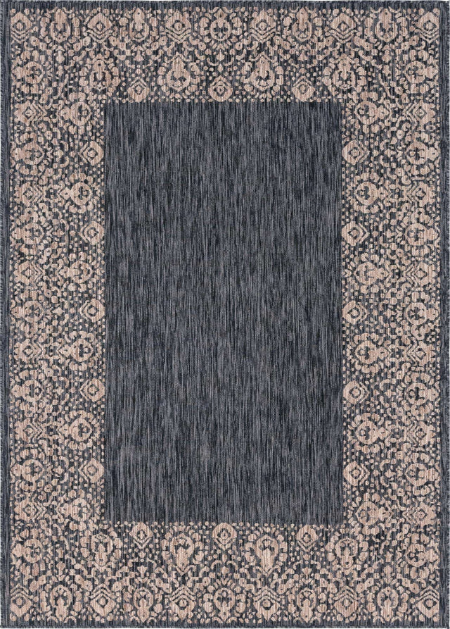 Charcoal Gray 7' 10 x 11' Outdoor Border Rectangle Area Rug Weather Resistant for Patio, Deck, Terrace, Balcony, Porch 100% Polypropylene Classic Bordered Carpet for Sale at Rug Engine