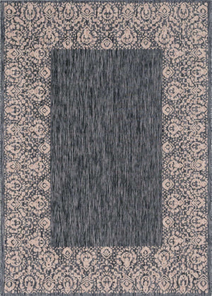 Charcoal Gray 7' 1 x 10' Outdoor Border Rectangle Area Rug Weather Resistant for Patio, Deck, Terrace, Balcony, Porch 100% Polypropylene Classic Bordered Carpet for Sale at Rug Engine
