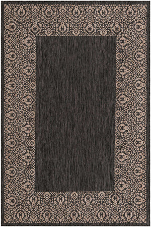Charcoal Gray 6' 1 x 9' Outdoor Border Rectangle Area Rug Weather Resistant for Patio, Deck, Terrace, Balcony, Porch 100% Polypropylene Classic Bordered Carpet for Sale at Rug Engine