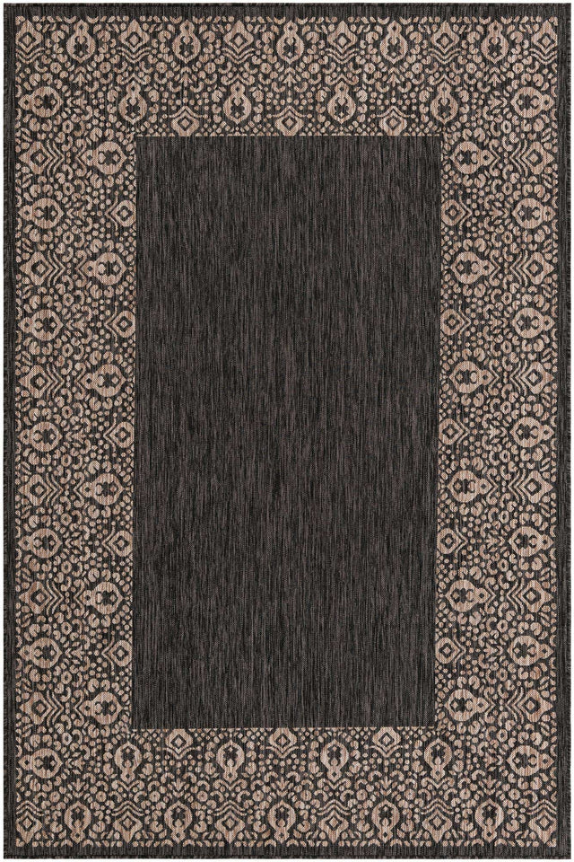 Charcoal Gray 6' 1 x 9' Outdoor Border Rectangle Area Rug Weather Resistant for Patio, Deck, Terrace, Balcony, Porch 100% Polypropylene Classic Bordered Carpet for Sale at Rug Engine