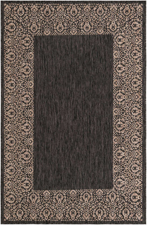 Charcoal Gray 5' 3 x 8' Outdoor Border Rectangle Area Rug Weather Resistant for Patio, Deck, Terrace, Balcony, Porch 100% Polypropylene Classic Bordered Carpet for Sale at Rug Engine