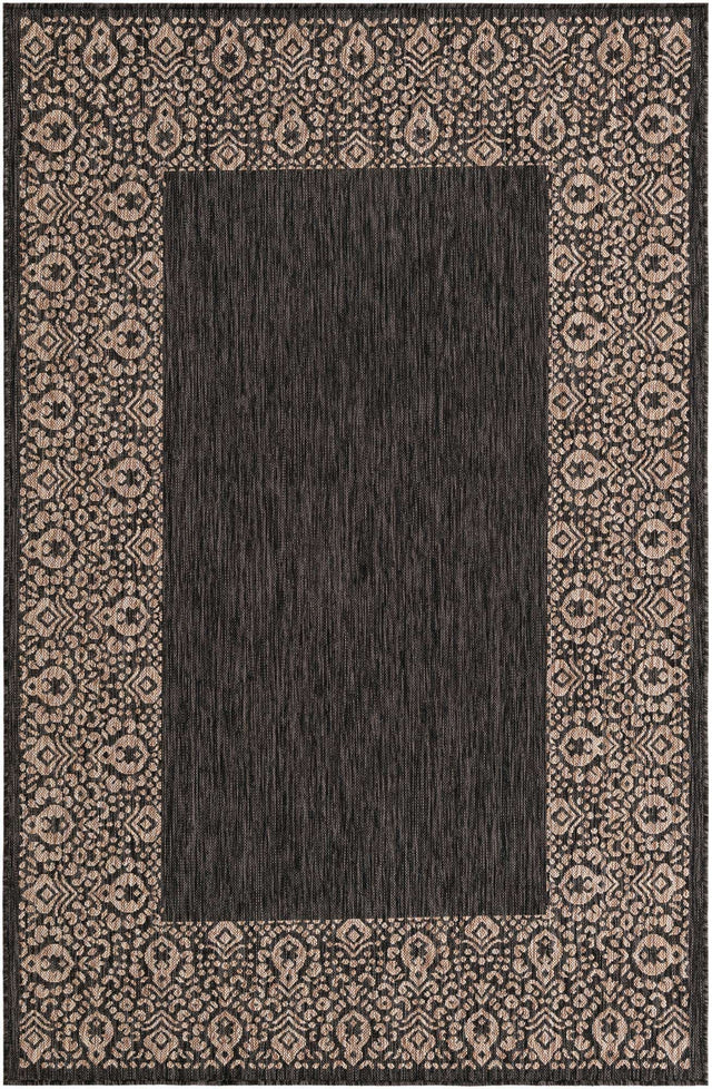 Charcoal Gray 5' 3 x 8' Outdoor Border Rectangle Area Rug Weather Resistant for Patio, Deck, Terrace, Balcony, Porch 100% Polypropylene Classic Bordered Carpet for Sale at Rug Engine