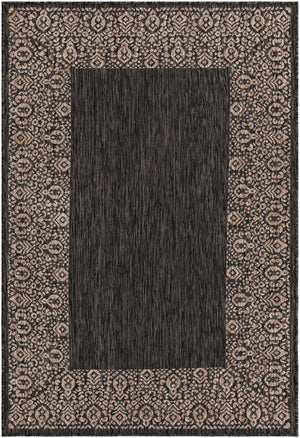 Charcoal Gray 4' 1 x 6' 1 Outdoor Border Rectangle Area Rug Weather Resistant for Patio, Deck, Terrace, Balcony, Porch 100% Polypropylene Classic Bordered Carpet for Sale at Rug Engine