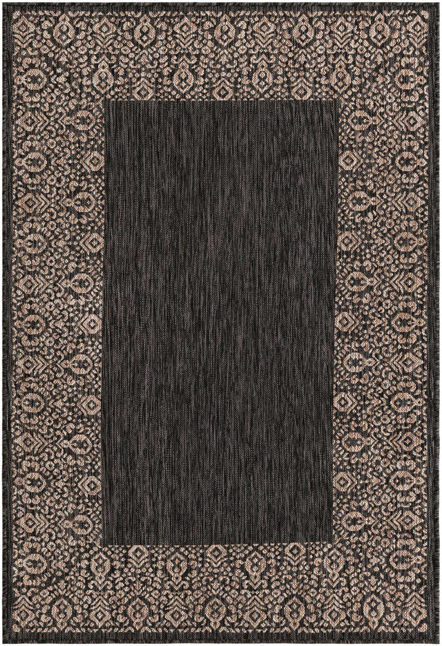 Charcoal Gray 4' 1 x 6' 1 Outdoor Border Rectangle Area Rug Weather Resistant for Patio, Deck, Terrace, Balcony, Porch 100% Polypropylene Classic Bordered Carpet for Sale at Rug Engine