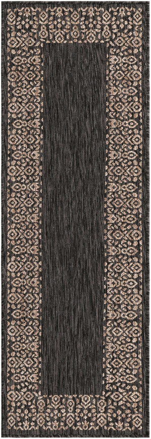 Charcoal Gray 2' x 6' 1 Outdoor Border Runner Area Rug Weather Resistant for Patio, Deck, Terrace, Balcony, Porch 100% Polypropylene Classic Bordered Carpet for Sale at Rug Engine