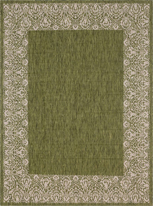 Green 9' x 12' Outdoor Border Rectangle Area Rug Weather Resistant for Patio, Deck, Terrace, Balcony, Porch 100% Polypropylene Classic Bordered Carpet for Sale at Rug Engine