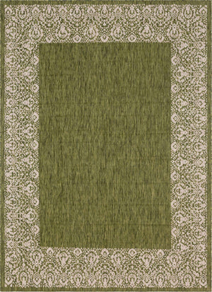 Green 7' 10 x 11' Outdoor Border Rectangle Area Rug Weather Resistant for Patio, Deck, Terrace, Balcony, Porch 100% Polypropylene Classic Bordered Carpet for Sale at Rug Engine