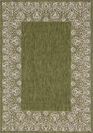 Green 7' 1 x 10' Outdoor Border Rectangle Area Rug Weather Resistant for Patio, Deck, Terrace, Balcony, Porch 100% Polypropylene Classic Bordered Carpet for Sale at Rug Engine