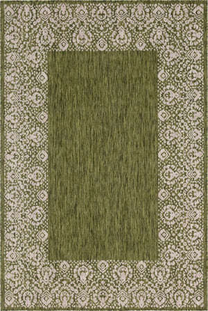 Green 6' 1 x 9' Outdoor Border Rectangle Area Rug Weather Resistant for Patio, Deck, Terrace, Balcony, Porch 100% Polypropylene Classic Bordered Carpet for Sale at Rug Engine