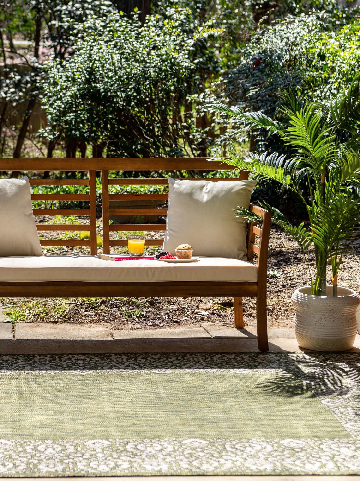 Green 4' 1 x 6' 1 Outdoor Border Rectangle Area Rug Weather Resistant for Patio, Deck, Terrace, Balcony, Porch 100% Polypropylene Classic Bordered Carpet for Sale at Rug Engine