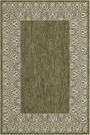 Green 5' 3 x 8' Outdoor Border Rectangle Area Rug Weather Resistant for Patio, Deck, Terrace, Balcony, Porch 100% Polypropylene Classic Bordered Carpet for Sale at Rug Engine