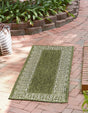 Green 2' x 6' 1 Outdoor Border Runner Area Rug Weather Resistant for Patio, Deck, Terrace, Balcony, Porch 100% Polypropylene Classic Bordered Carpet for Sale at Rug Engine