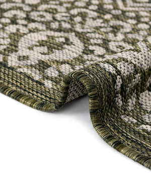 Green 2' x 6' 1 Outdoor Border Runner Area Rug Weather Resistant for Patio, Deck, Terrace, Balcony, Porch 100% Polypropylene Classic Bordered Carpet for Sale at Rug Engine
