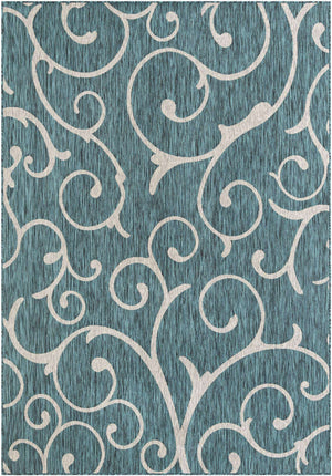 Teal 7' 1 x 10' Outdoor Botanical Rectangle Area Rug Weather Resistant for Patio, Deck, Terrace, Balcony, Porch Polypropylene Garden Floral Tropical Carpet for Sale at Rug Engine