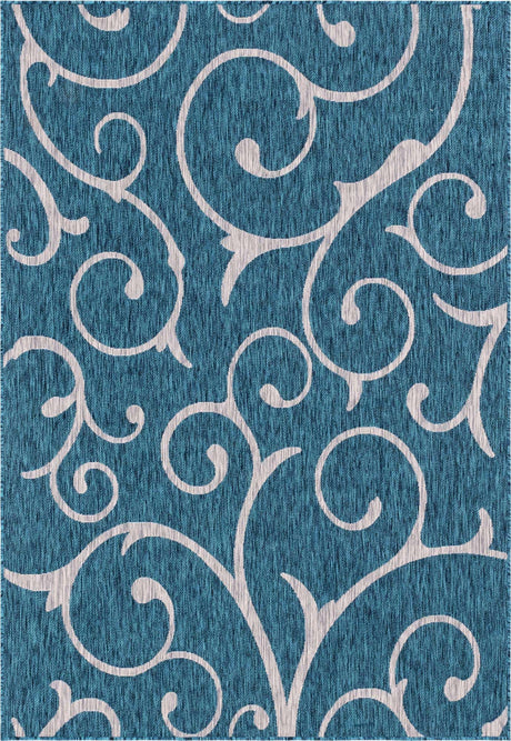 Teal 6' 1 x 9' Outdoor Botanical Rectangle Rug