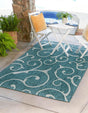 Teal 7' 1 x 10' Outdoor Botanical Rectangle Area Rug Weather Resistant for Patio, Deck, Terrace, Balcony, Porch Polypropylene Garden Floral Tropical Carpet for Sale at Rug Engine