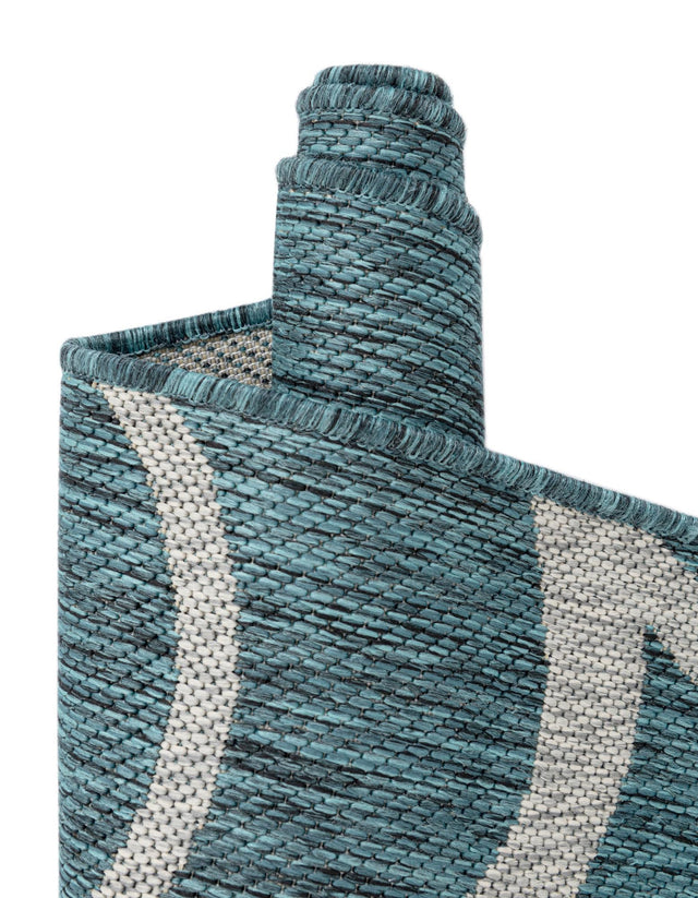 Teal 9' x 12' Outdoor Botanical Rectangle Area Rug Weather Resistant for Patio, Deck, Terrace, Balcony, Porch Polypropylene Garden Floral Tropical Carpet for Sale at Rug Engine