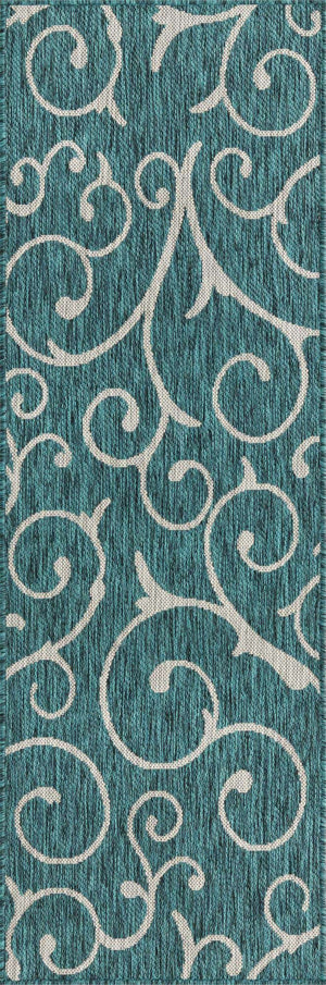 Teal 2' x 6' 1 Outdoor Botanical Runner Rug