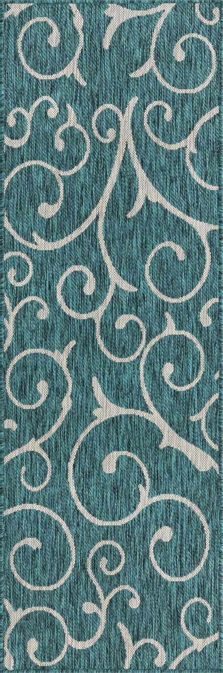 Teal 2' x 6' 1 Outdoor Botanical Runner Rug