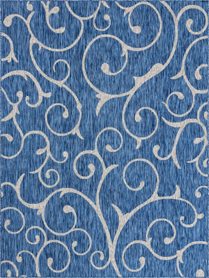 Blue 9' x 12' Outdoor Botanical Rectangle Area Rug Weather Resistant for Patio, Deck, Terrace, Balcony, Porch