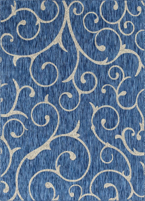 Blue 7' 1 x 10' Outdoor Botanical Rectangle Rug