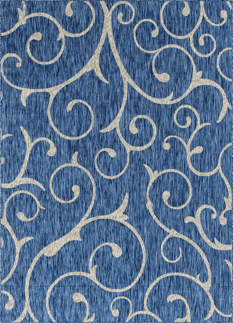 Blue 7' 1 x 10' Outdoor Botanical Rectangle Rug