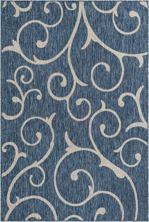 Blue 6' 1 x 9' Outdoor Botanical Rectangle Rug
