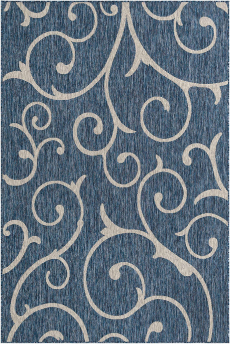 Blue 6' 1 x 9' Outdoor Botanical Rectangle Rug