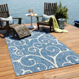 Blue 7' 10 x 11' Outdoor Botanical Rectangle Area Rug Weather Resistant for Patio, Deck, Terrace, Balcony, Porch Polypropylene Garden Floral Tropical Carpet for Sale at Rug Engine