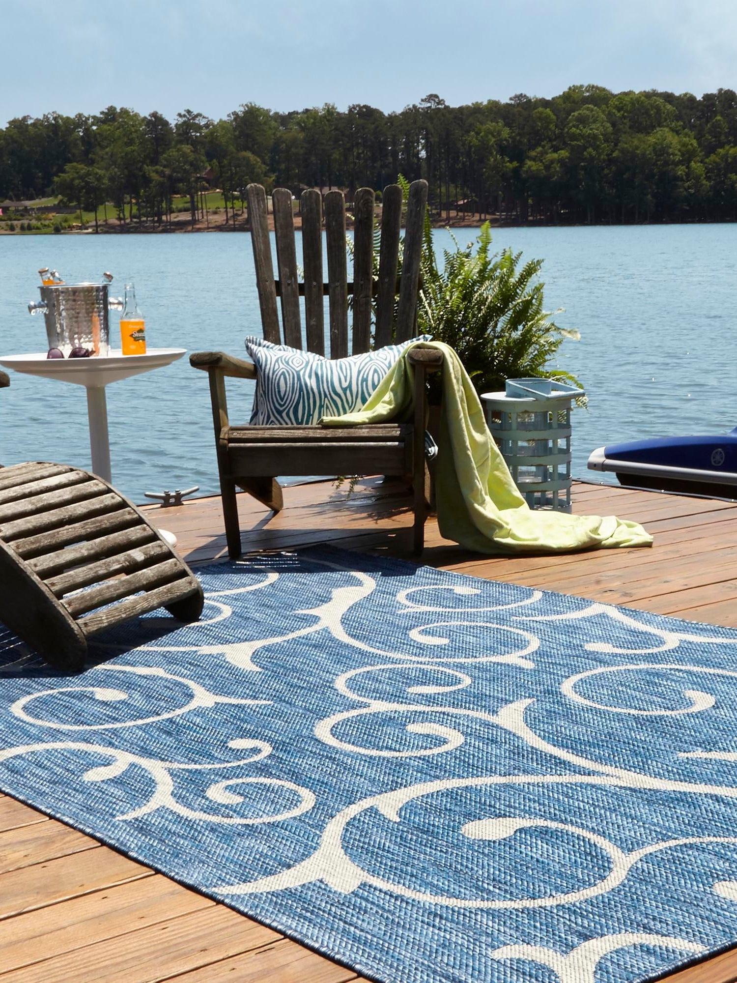 Blue 7' 10 x 11' Outdoor Botanical Rectangle Area Rug Weather Resistant for Patio, Deck, Terrace, Balcony, Porch Polypropylene Garden Floral Tropical Carpet for Sale at Rug Engine