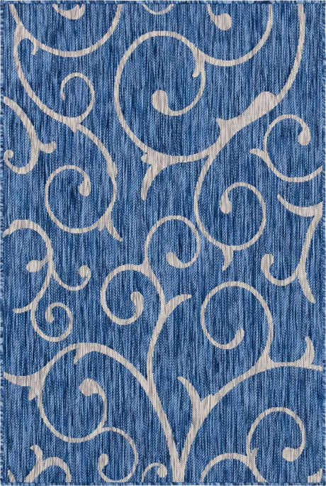 Blue 4' 1 x 6' 1 Outdoor Botanical Rectangle Rug