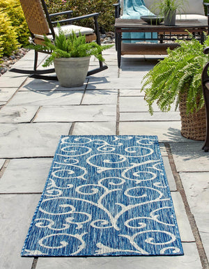 Blue 2' x 6' 1 Outdoor Botanical Runner Rug