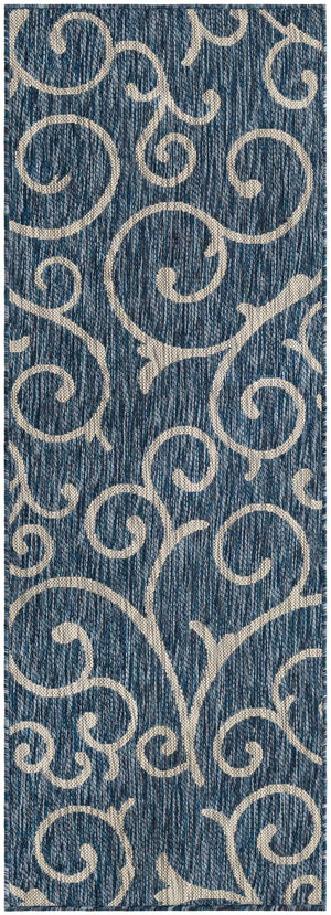 Blue 2' x 6' 1 Outdoor Botanical Runner Rug
