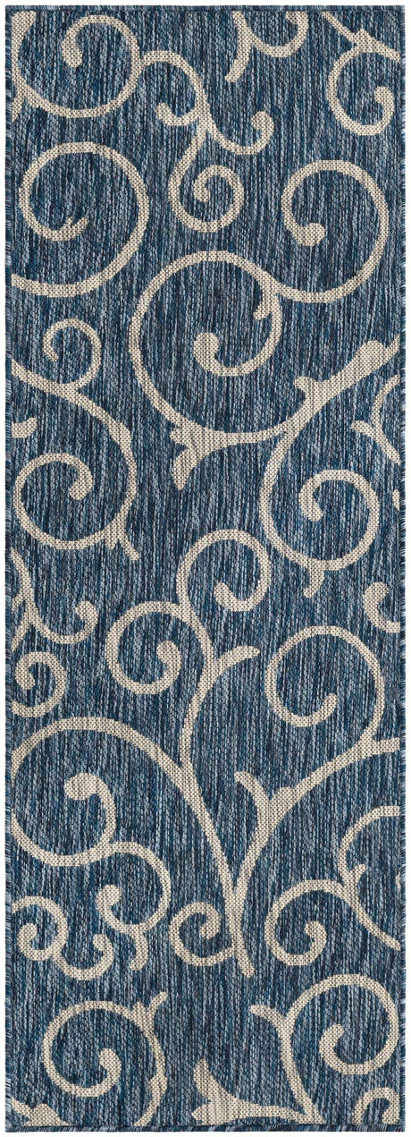 Blue 2' x 6' 1 Outdoor Botanical Runner Rug