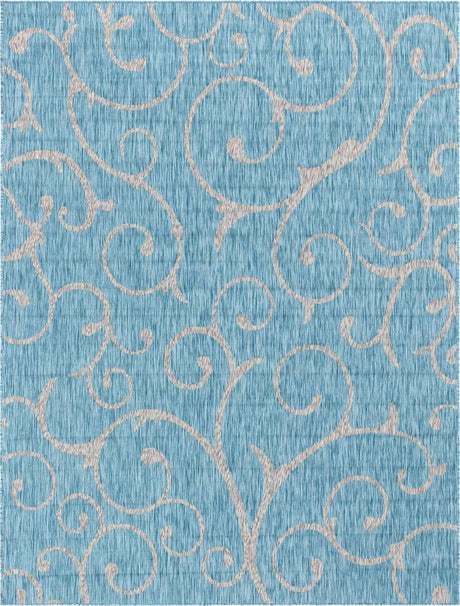 Light Aqua 9' x 12' Outdoor Botanical Rectangle Rug
