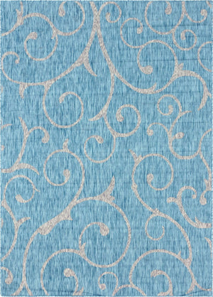Light Aqua 7' 10 x 11' Outdoor Botanical Rectangle Area Rug Weather Resistant for Patio, Deck, Terrace, Balcony, Porch Polypropylene Garden Floral Tropical Carpet for Sale at Rug Engine