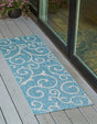 Light Aqua 2' x 6' 1 Outdoor Botanical Runner Area Rug Weather Resistant for Patio, Deck, Terrace, Balcony, Porch Polypropylene Garden Floral Tropical Carpet for Sale at Rug Engine