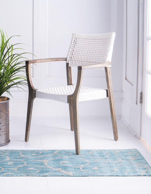 Light Aqua 2' x 6' 1 Outdoor Botanical Runner Area Rug Weather Resistant for Patio, Deck, Terrace, Balcony, Porch Polypropylene Garden Floral Tropical Carpet for Sale at Rug Engine
