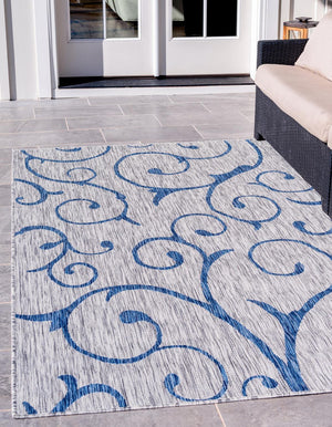 Gray 7' 10 x 11' Outdoor Botanical Rectangle Area Rug Weather Resistant for Patio, Deck, Terrace, Balcony, Porch Polypropylene Garden Floral Tropical Carpet for Sale at Rug Engine
