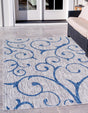 Gray 5' 3 x 8' Outdoor Botanical Rectangle Area Rug Weather Resistant for Patio, Deck, Terrace, Balcony, Porch Polypropylene Garden Floral Tropical Carpet for Sale at Rug Engine
