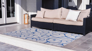Gray 7' 10 x 11' Outdoor Botanical Rectangle Area Rug Weather Resistant for Patio, Deck, Terrace, Balcony, Porch Polypropylene Garden Floral Tropical Carpet for Sale at Rug Engine