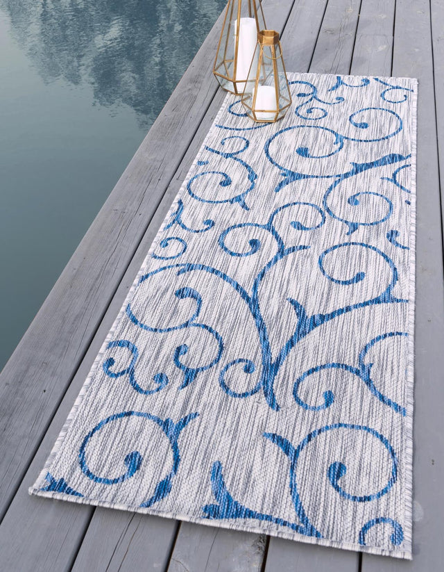 Gray 2' x 6' 1 Outdoor Botanical Runner Area Rug Weather Resistant for Patio, Deck, Terrace, Balcony, Porch Polypropylene Garden Floral Tropical Carpet for Sale at Rug Engine