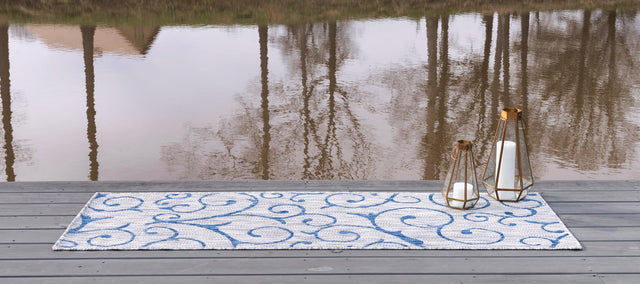 Gray 2' x 6' 1 Outdoor Botanical Runner Area Rug Weather Resistant for Patio, Deck, Terrace, Balcony, Porch Polypropylene Garden Floral Tropical Carpet for Sale at Rug Engine