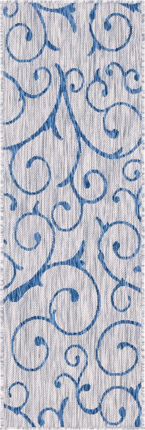 Gray 2' x 6' 1 Outdoor Botanical Runner Area Rug Weather Resistant for Patio, Deck, Terrace, Balcony, Porch Polypropylene Garden Floral Tropical Carpet for Sale at Rug Engine