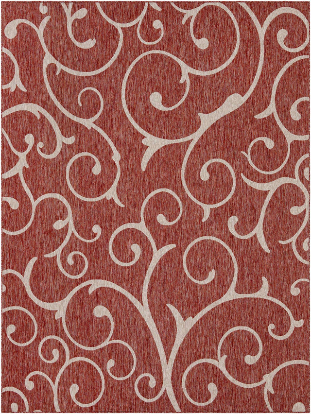 Rust Red 9' x 12' Outdoor Botanical Rectangle Area Rug Weather Resistant for Patio, Deck, Terrace, Balcony, Porch Polypropylene Garden Floral Tropical Carpet for Sale at Rug Engine