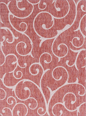 Rust Red 7' 1 x 10' Outdoor Botanical Rectangle Area Rug Weather Resistant for Patio, Deck, Terrace, Balcony, Porch Polypropylene Garden Floral Tropical Carpet for Sale at Rug Engine