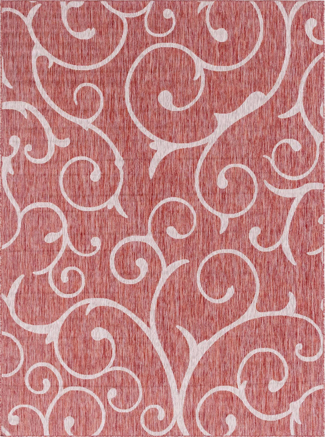 Rust Red 7' 1 x 10' Outdoor Botanical Rectangle Area Rug Weather Resistant for Patio, Deck, Terrace, Balcony, Porch Polypropylene Garden Floral Tropical Carpet for Sale at Rug Engine
