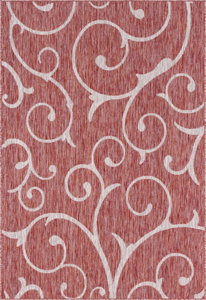 Rust Red 6' 1 x 9' Outdoor Botanical Rectangle Area Rug Weather Resistant for Patio, Deck, Terrace, Balcony, Porch Polypropylene Garden Floral Tropical Carpet for Sale at Rug Engine