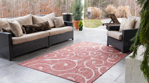 Rust Red 6' 1 x 9' Outdoor Botanical Rectangle Area Rug Weather Resistant for Patio, Deck, Terrace, Balcony, Porch Polypropylene Garden Floral Tropical Carpet for Sale at Rug Engine